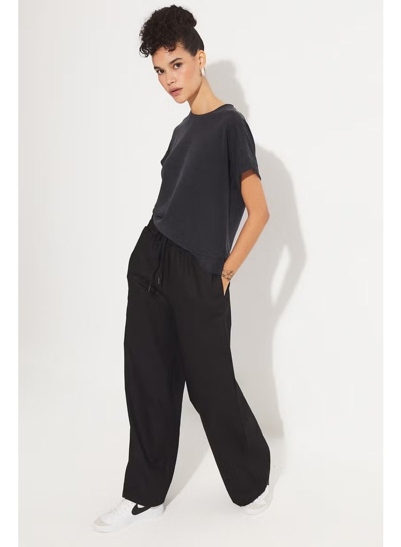 JUNE Women's Exclusive Relaxed Cut Wide Leg/Wide Leg Elastic Waist 100% Cotton Woven Trousers - Image 1